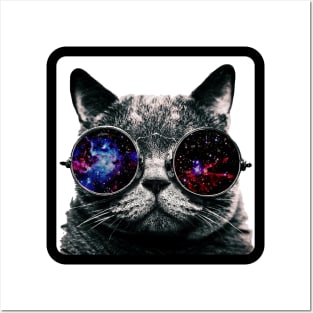 Cat with universe glasses Posters and Art